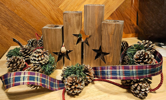 Star wooden candle holder set
